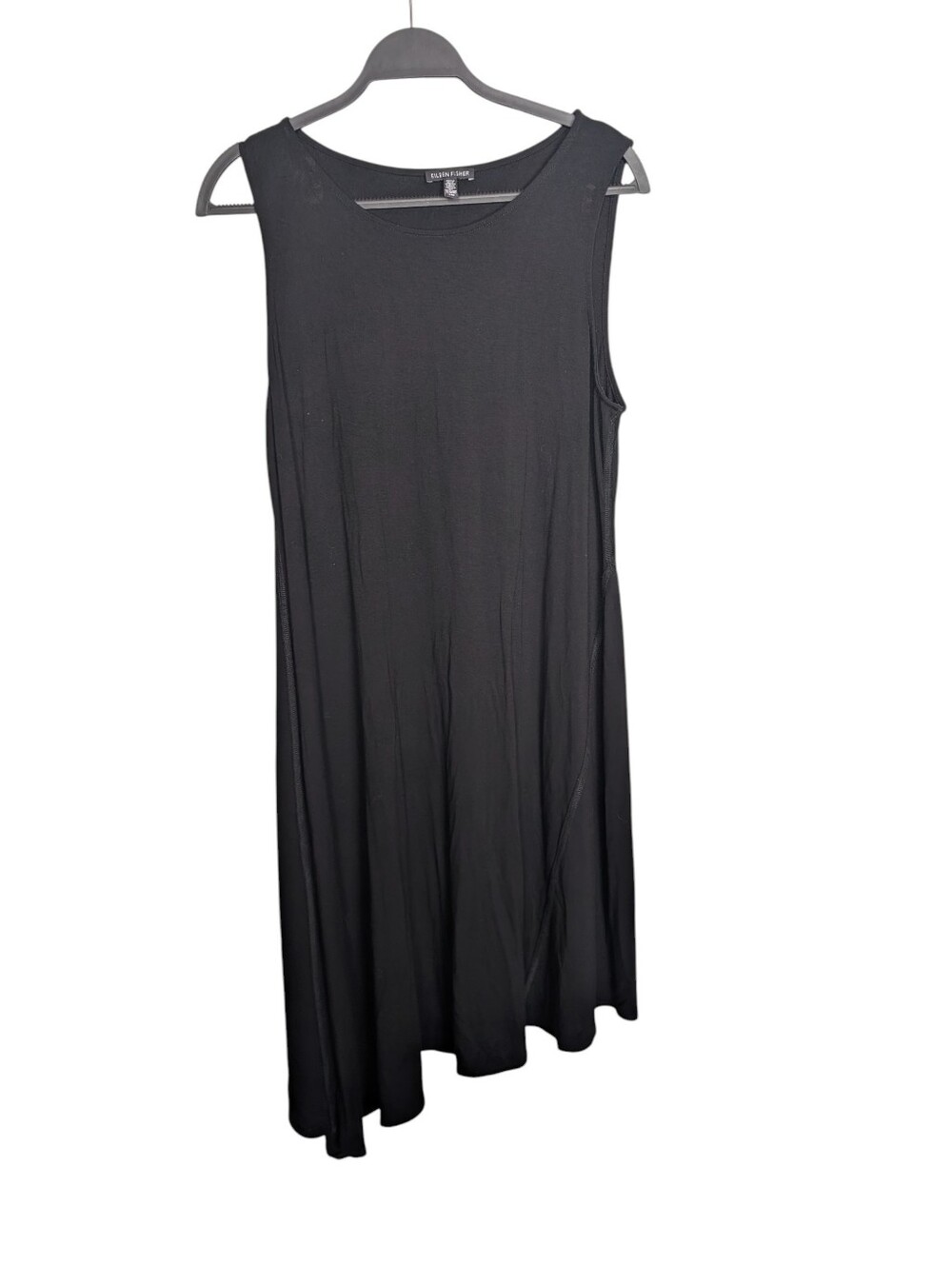 Eileen Fisher Black Jersey Viscose Asymmetric Hem Classic Everyday Dress Size L
